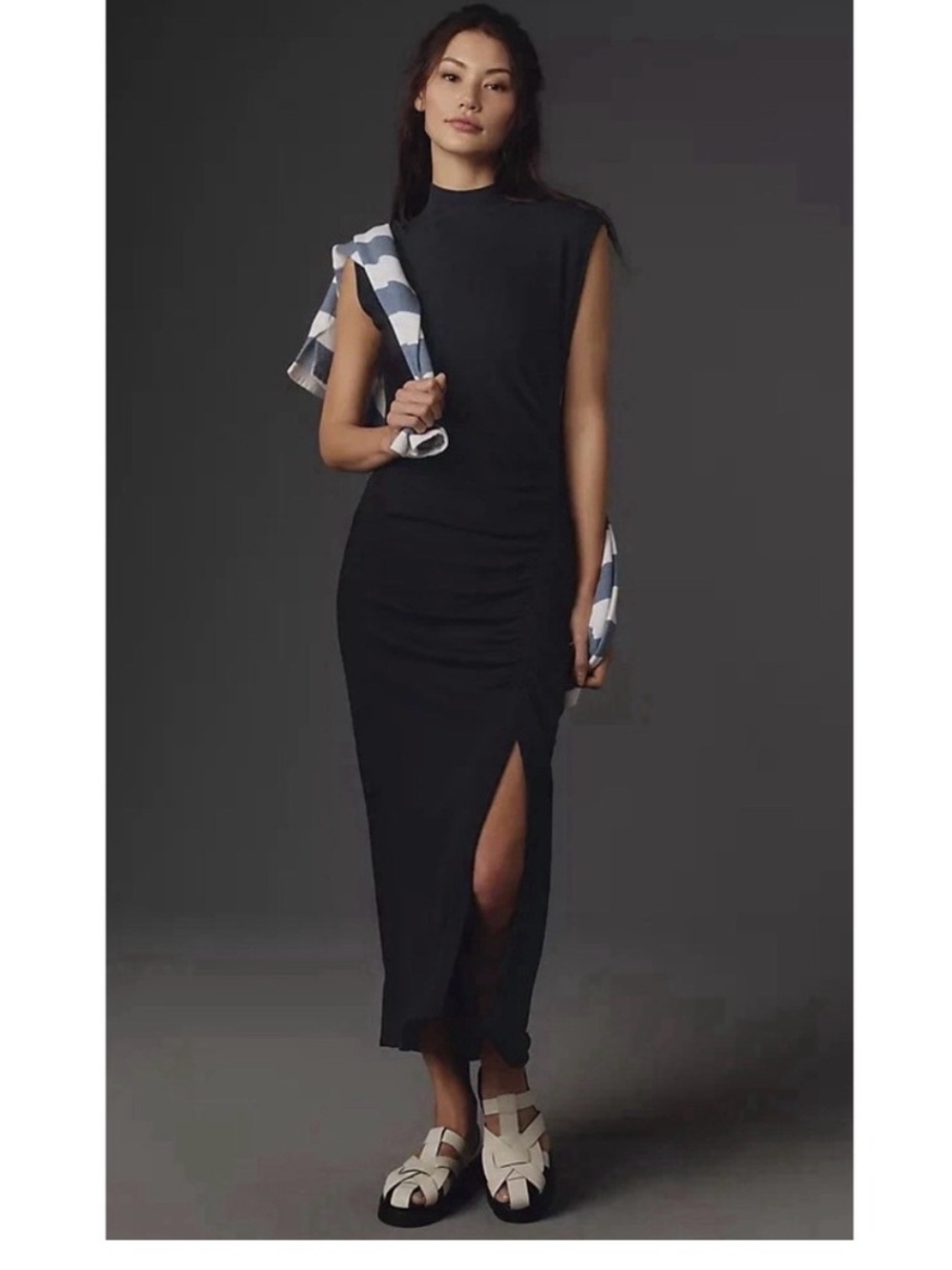 Anthropologie Black Sleeveless Maxi Dress with Side Slit